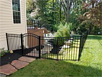 <b>3 Rail flat top Ascot style black aluminum fence with arched single gate</b>